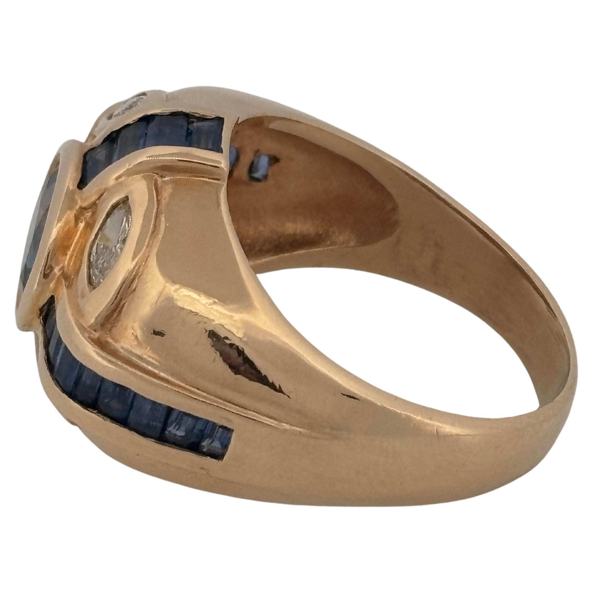 Blue Sapphire 14K Yellow Gold 2.00 Carat Center & 1.40 Carat Diamond + Sapphire For Sale 1
