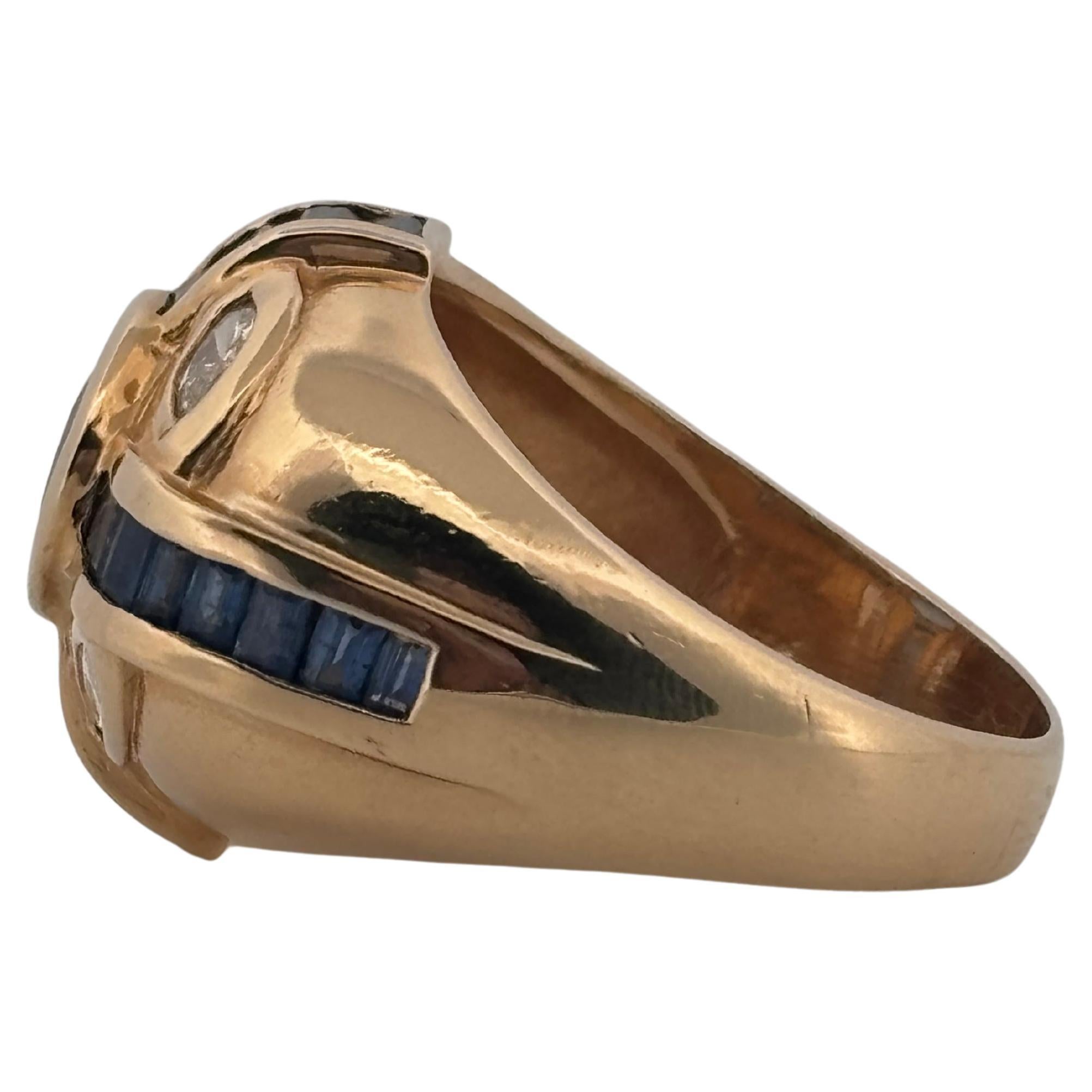 Blue Sapphire 14K Yellow Gold 2.00 Carat Center & 1.40 Carat Diamond + Sapphire In Good Condition For Sale In Sewickley, PA