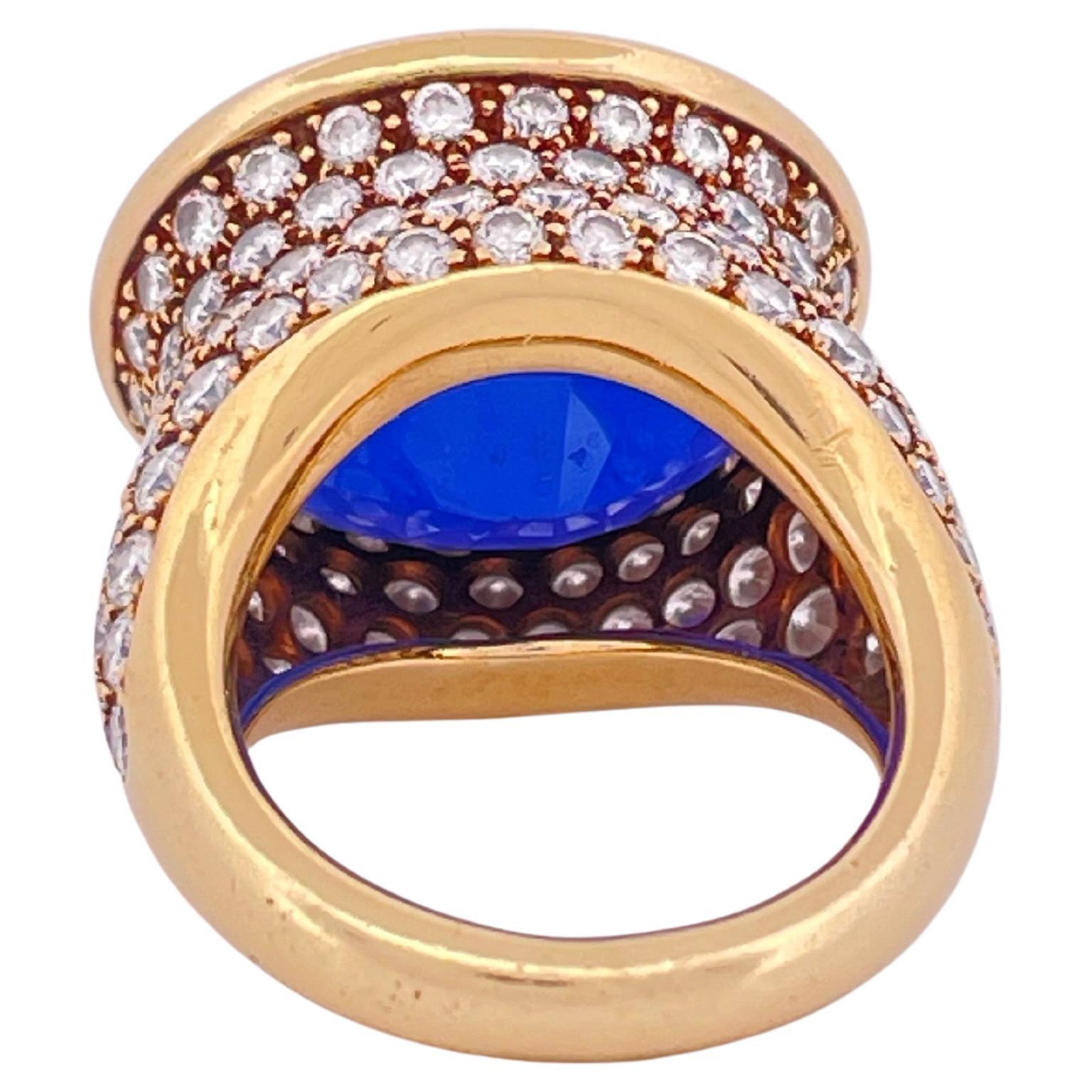 da uomo o donna Oro giallo 18k Tiffany 31ctw Tanzanite con 120 diamanti rotondi 4,2ctw VS G-H in vendita