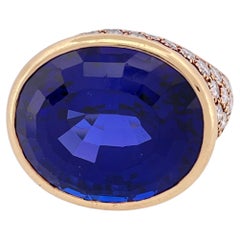 Oro giallo 18k Tiffany 31ctw Tanzanite con 120 diamanti rotondi 4,2ctw VS G-H