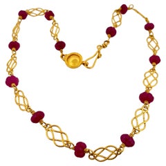 Bessie Jamieson 22K Yellow Gold Multi Carved Ruby Fine Necklace 16 Inch