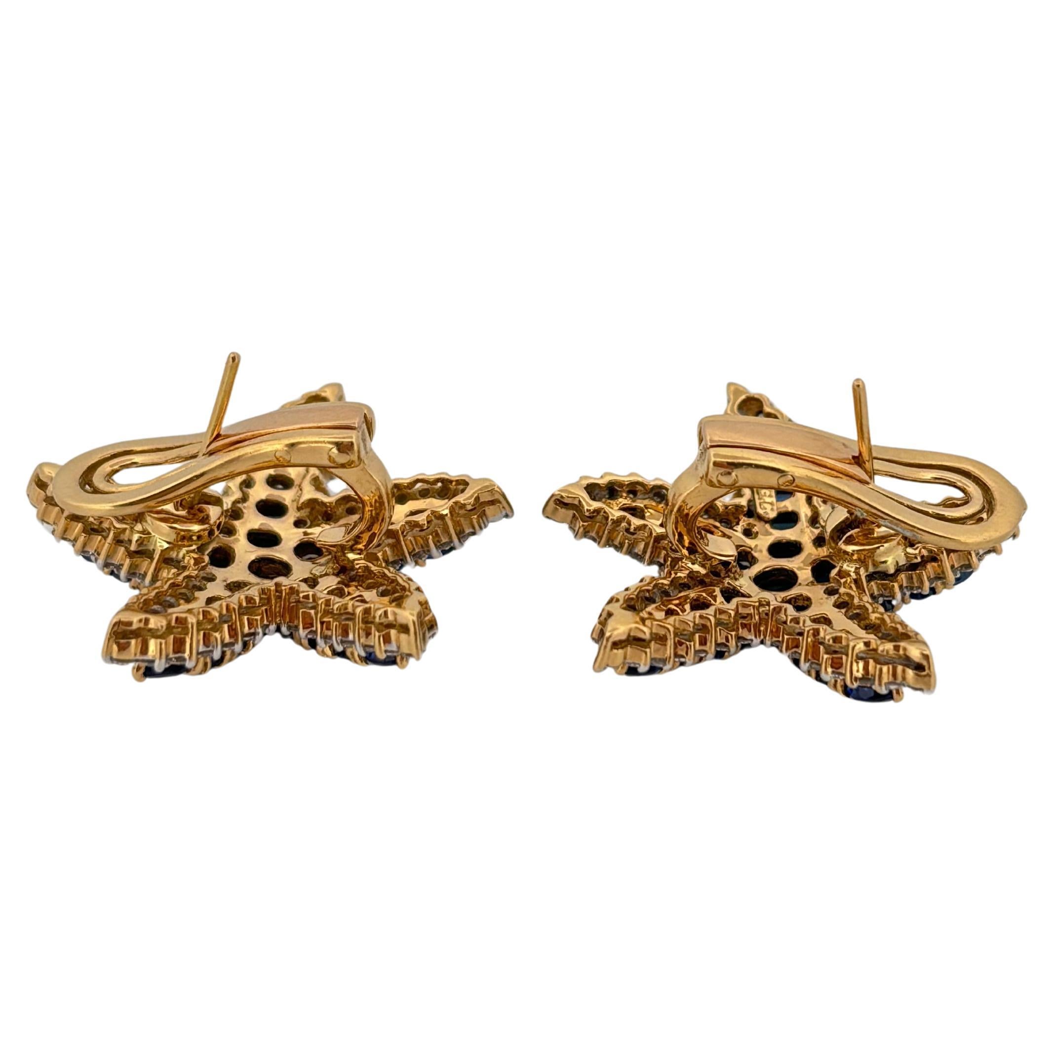 Starfish 18K Yellow Gold 6.60 Carat Sapphire 1.50 Carat Diamond Clip On Earrings For Sale 3