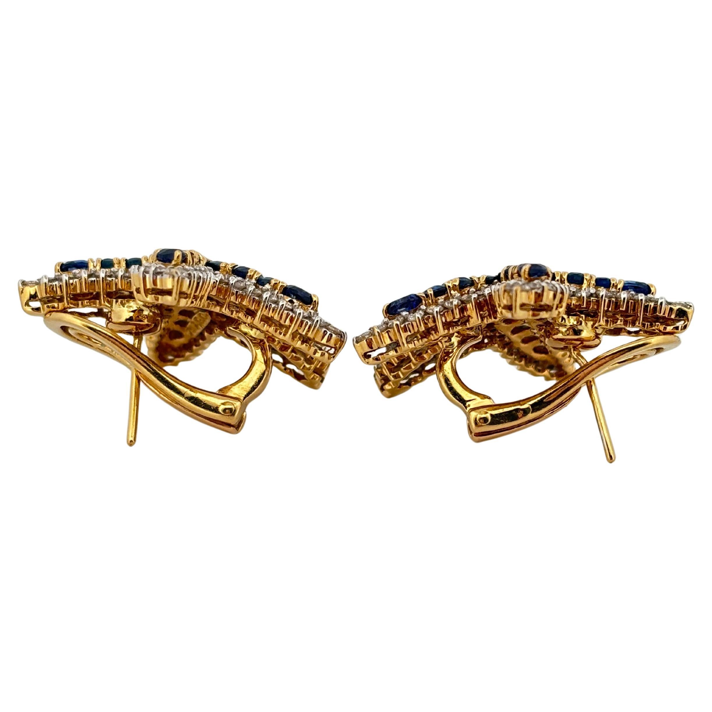Starfish 18K Yellow Gold 6.60 Carat Sapphire 1.50 Carat Diamond Clip On Earrings For Sale 2