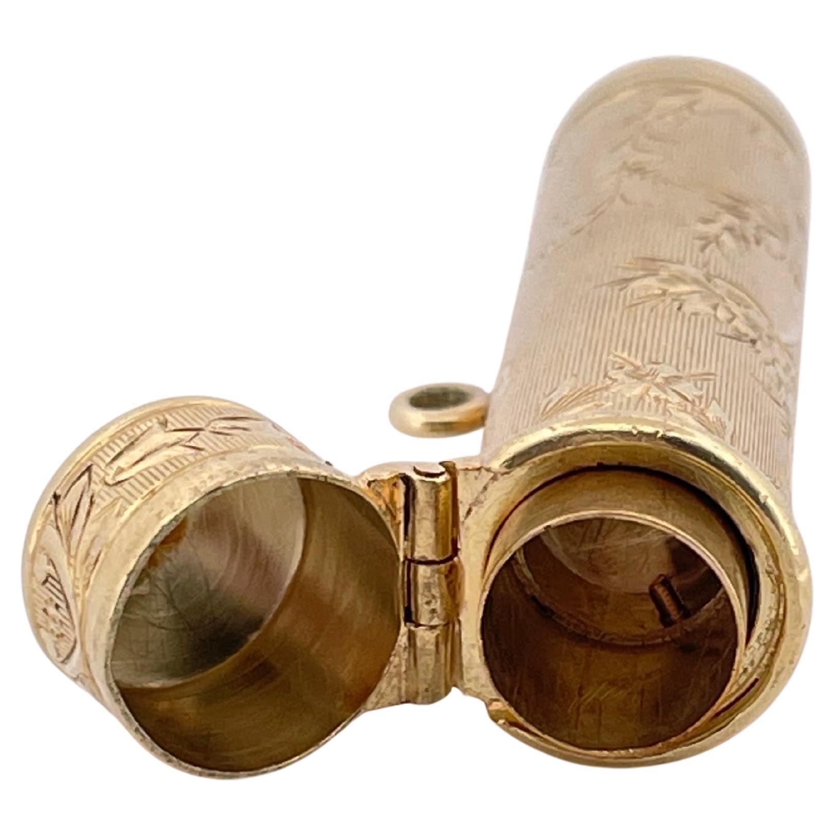 14k Yellow Gold Antique Lipstick Holder For Sale 2