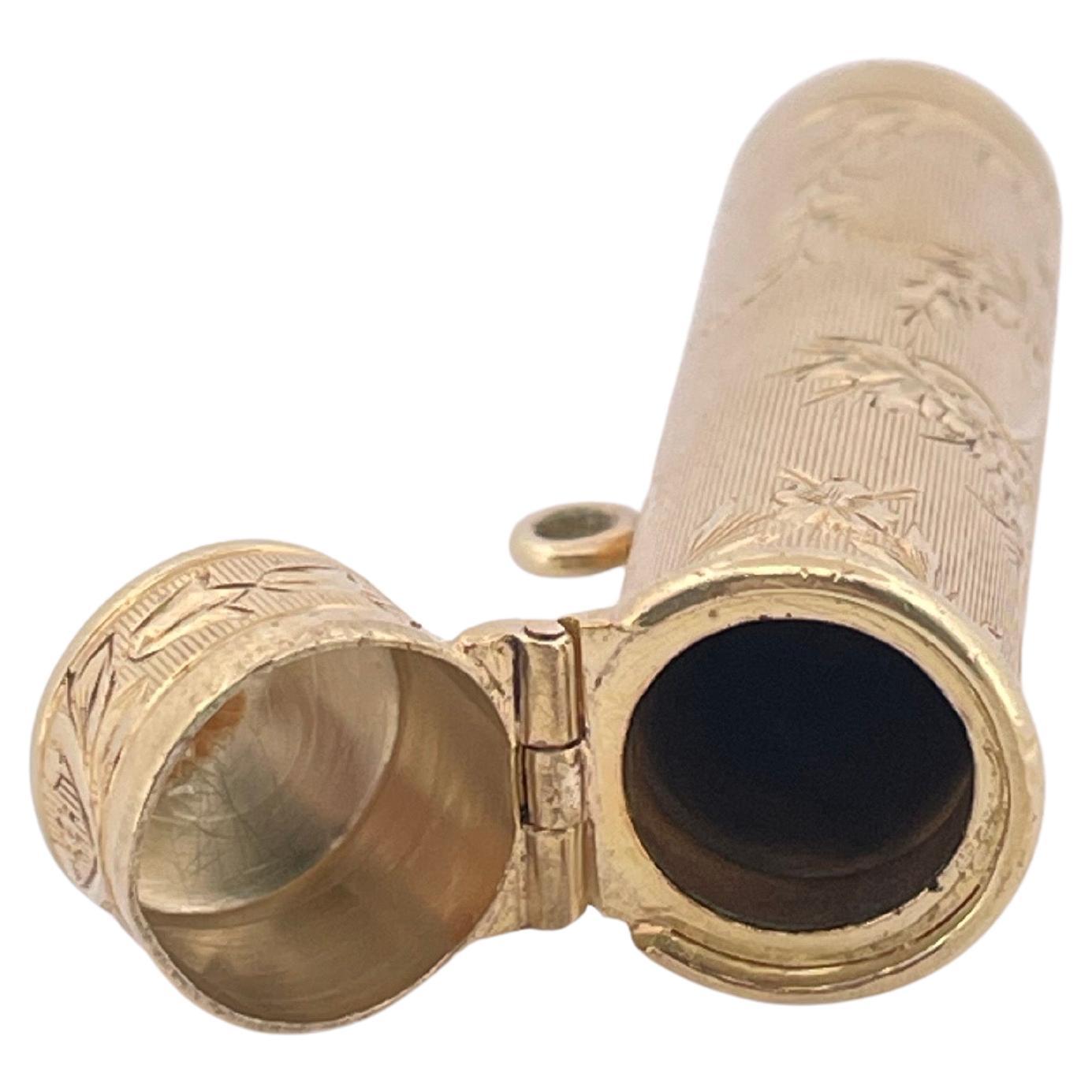 14k Yellow Gold Antique Lipstick Holder For Sale 1