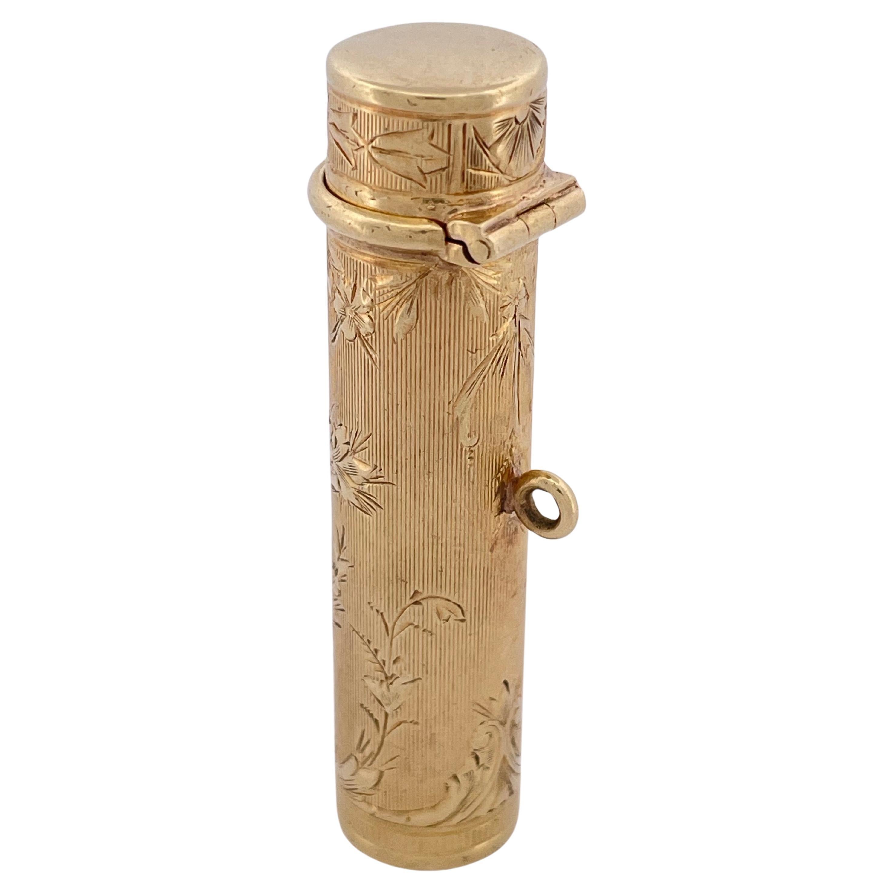 Victorian 14k Yellow Gold Antique Lipstick Holder For Sale