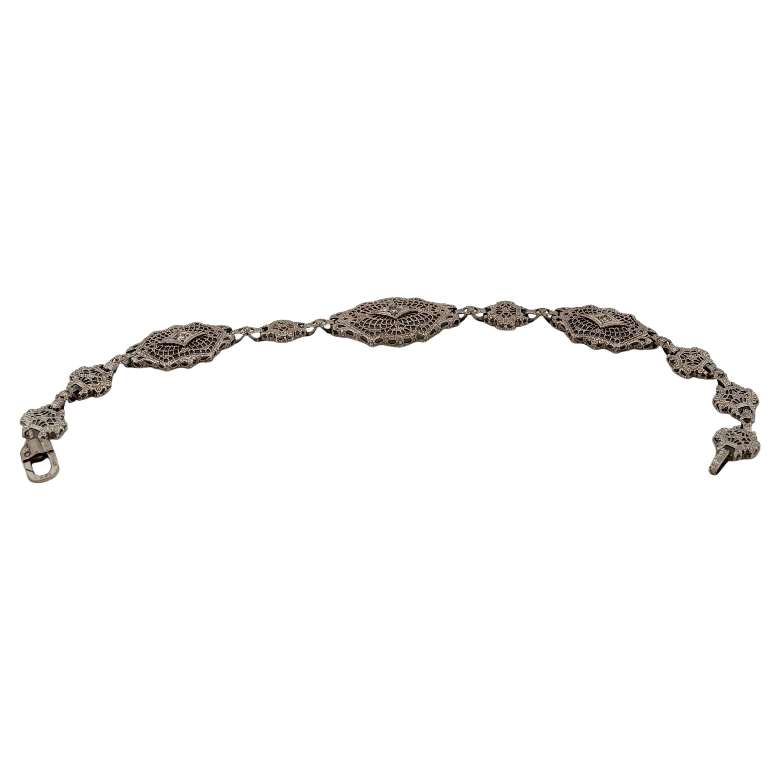 Women's Esemco 10K White Gold 0.15 Carat Diamond Filigree Bracelet For Sale