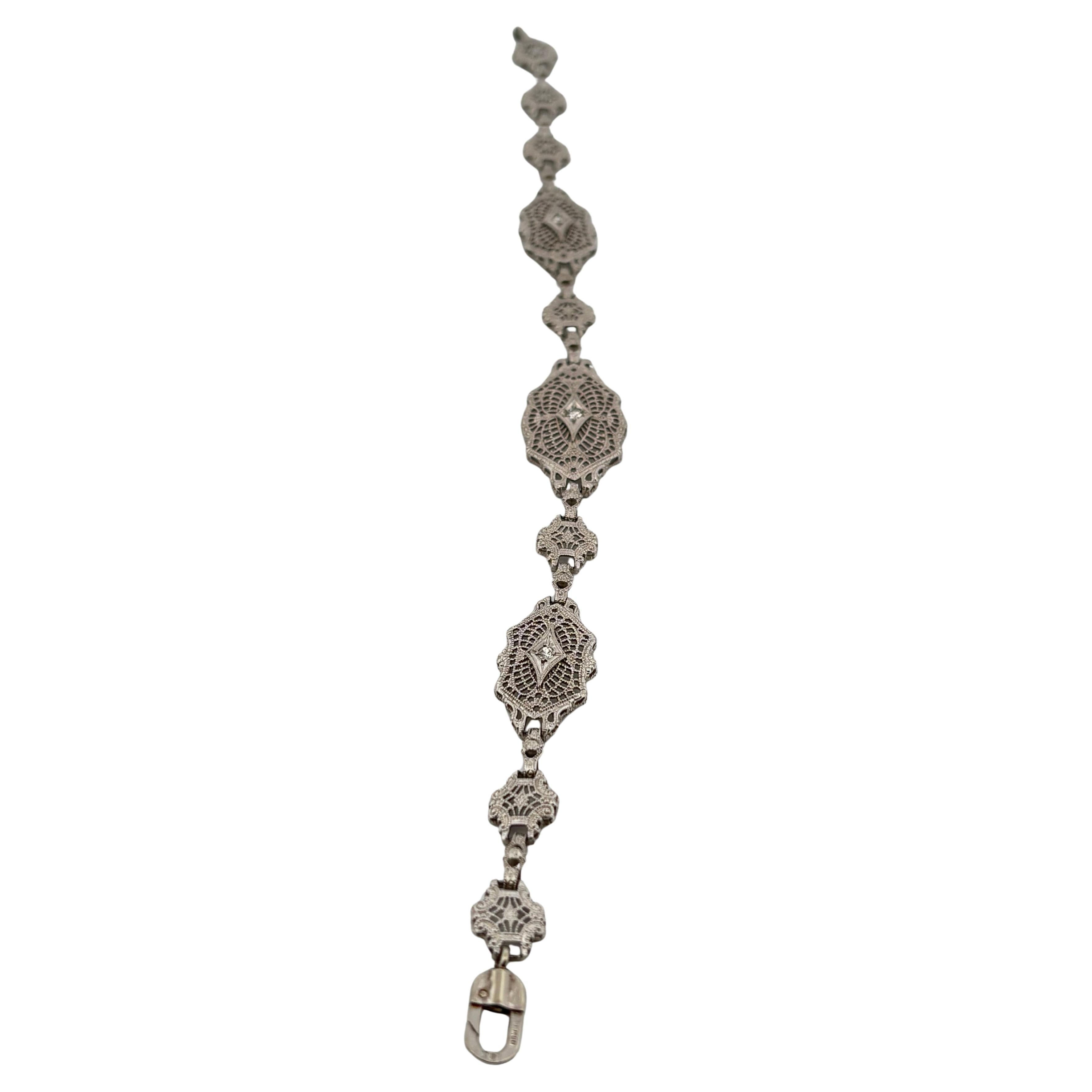 Esemco 10K White Gold 0.15 Carat Diamond Filigree Bracelet In Excellent Condition For Sale In Sewickley, PA