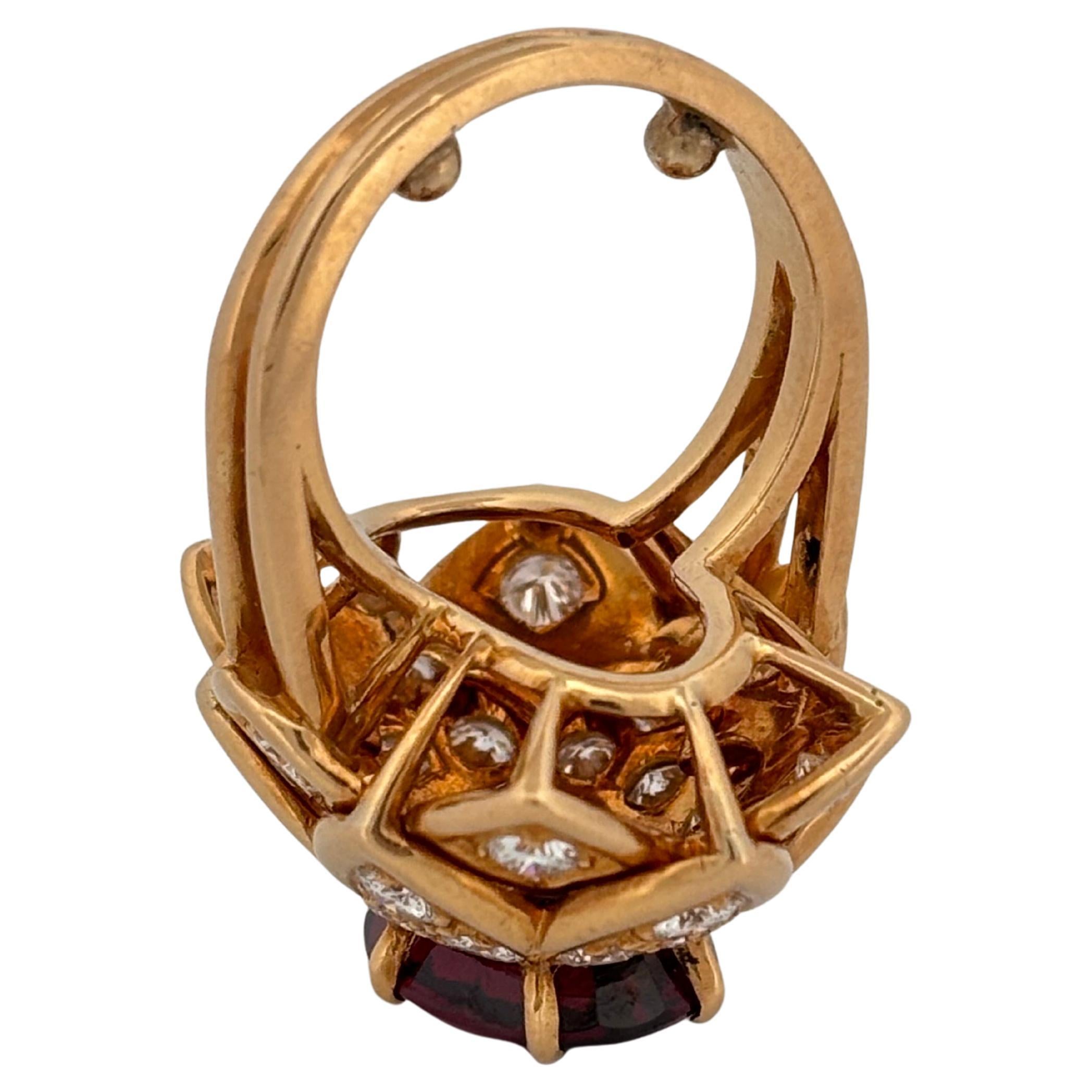 18K Yellow Gold 7.00 Carat Rhodolite Garnet 2.00ctw G-H VS2 Diamond Burst Ring For Sale 2