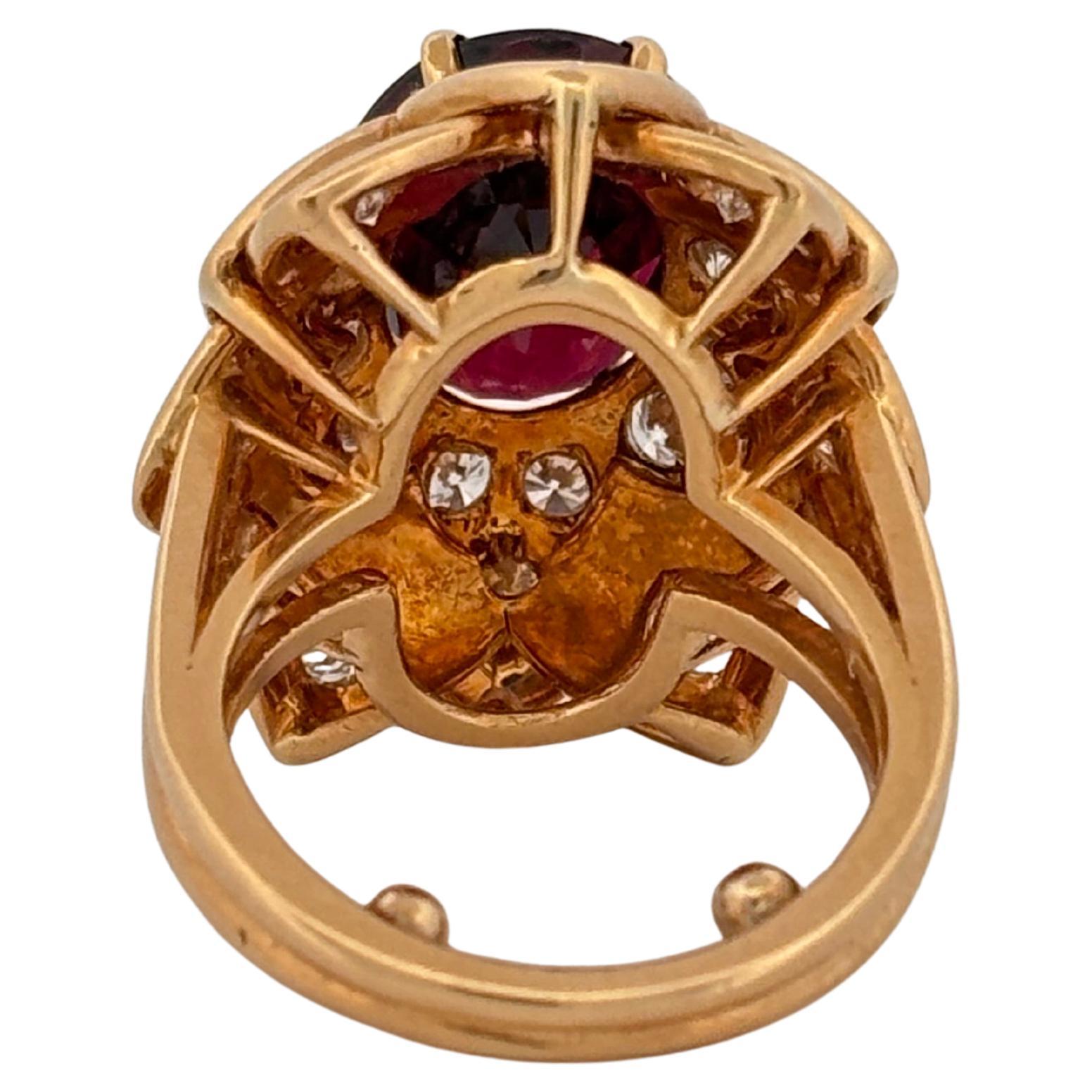 18K Yellow Gold 7.00 Carat Rhodolite Garnet 2.00ctw G-H VS2 Diamond Burst Ring For Sale 1