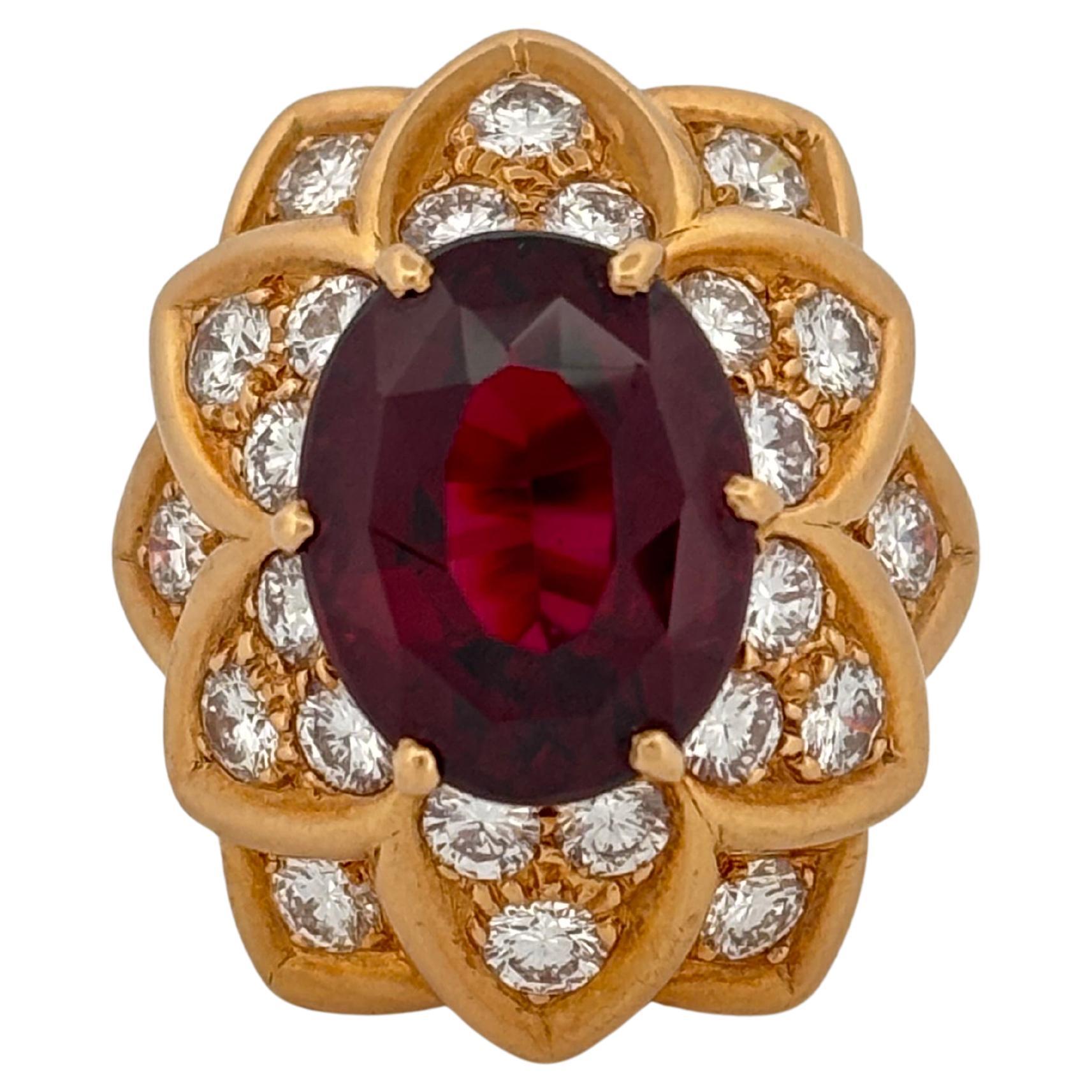18K Yellow Gold 7.00 Carat Rhodolite Garnet 2.00ctw G-H VS2 Diamond Burst Ring