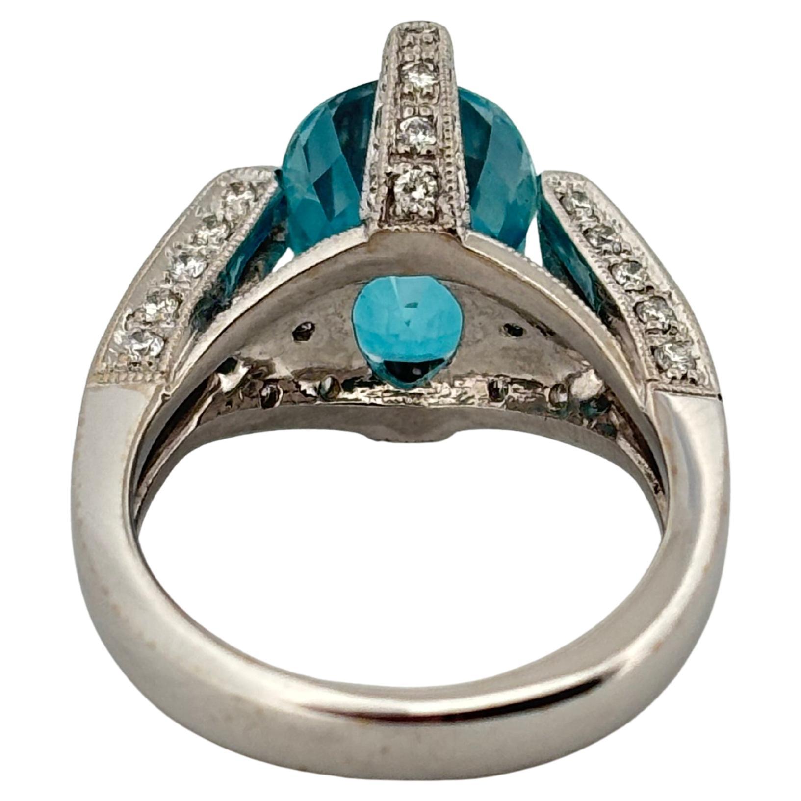 18K White Gold 7.00 Carat Blue Zircon 1.10ctw H-I SI1 Natural Diamond Ring For Sale 3
