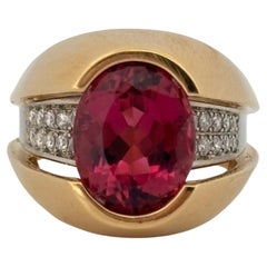 Anello in oro giallo 18 carati e platino con Morganite rosa da 3,50 carati e diamante da 0,20 carati