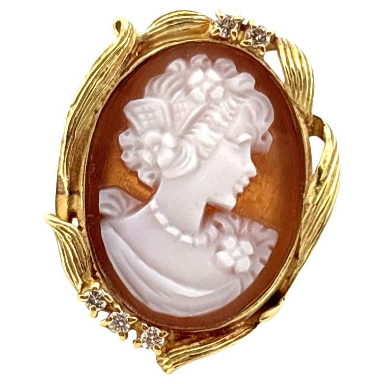 18K Gelbgold Shell Cameo 0,10 Karat Diamant Ring