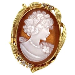 18K Gelbgold Shell Cameo 0,10 Karat Diamant Ring