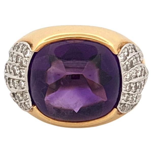 18K Gelbgold & Platin 6,80 Karat Cabochon Amethyst 0,40 Karat Diamant Ring