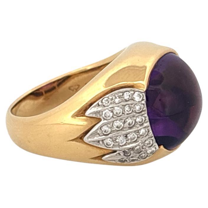 Taille cabochon Bague en or jaune 18 carats et platine Améthyste cabochon 6,80 carats 0,40 carat Diamant en vente