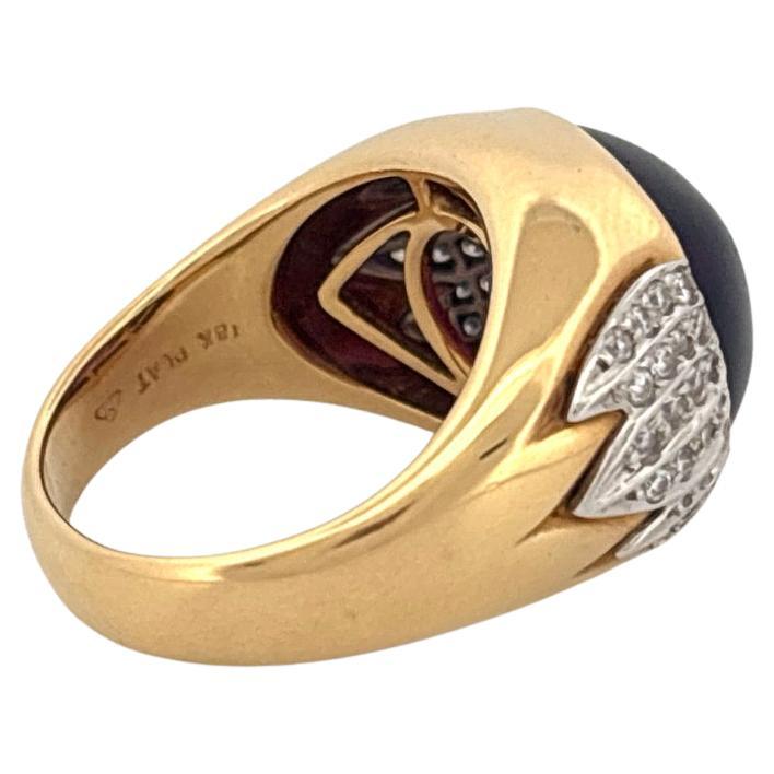 Rétro Bague en or jaune 18 carats et platine Améthyste cabochon 6,80 carats 0,40 carat Diamant en vente