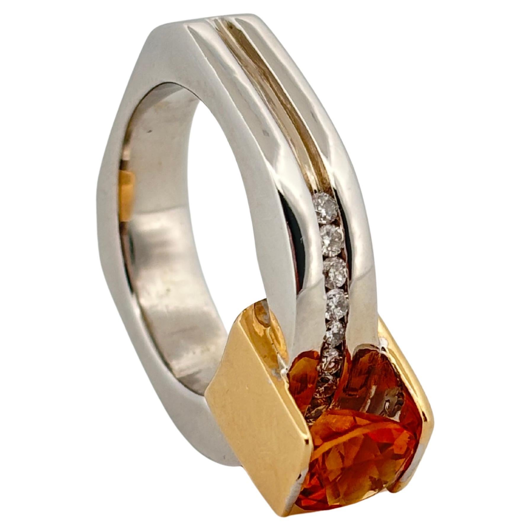18K White & Yellow Gold 1.10ctw Citrine 0.30ctw Diamond Ring For Sale 2