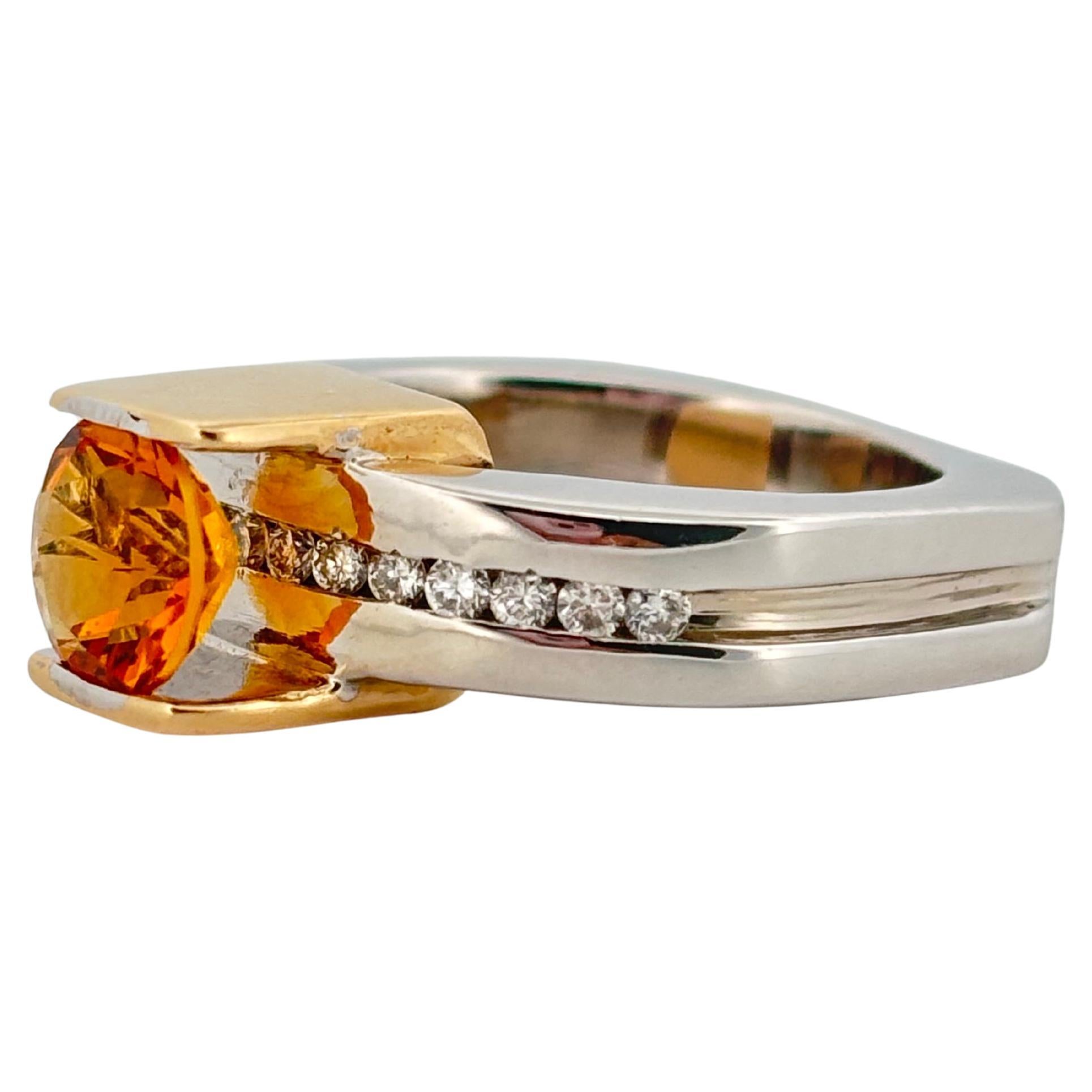 18K White & Yellow Gold 1.10ctw Citrine 0.30ctw Diamond Ring In Good Condition For Sale In Sewickley, PA