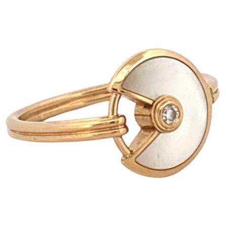 Amulette De Cartier Bague Nacre Diamant Or Jaune 18k Taille 54 en vente