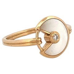 Amulette De Cartier Bague Nacre Diamant Or Jaune 18k Taille 54