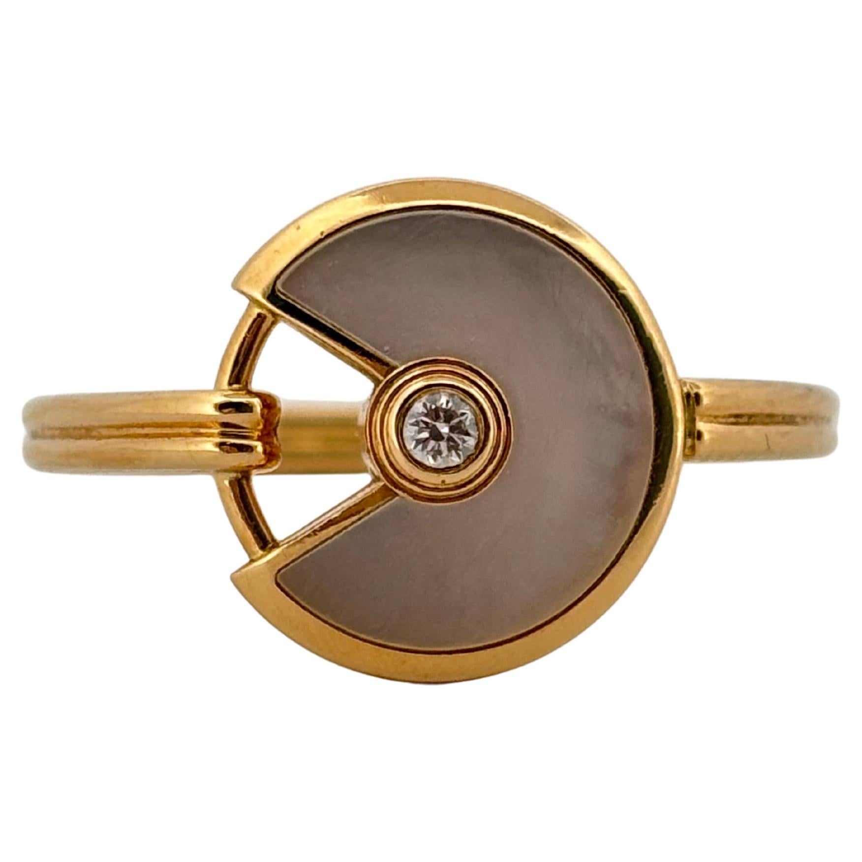 Anello Amulette De Cartier Madreperla Diamante Oro Giallo 18k Misura 54