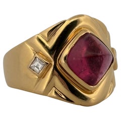 18K Gelbgold Omar Torres Cabochon Pink Turmalin & Diamant Ring