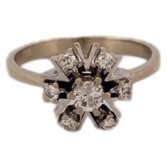 Anello vintage in oro bianco 14 carati con diamanti a forma di stella, stile metà del secolo