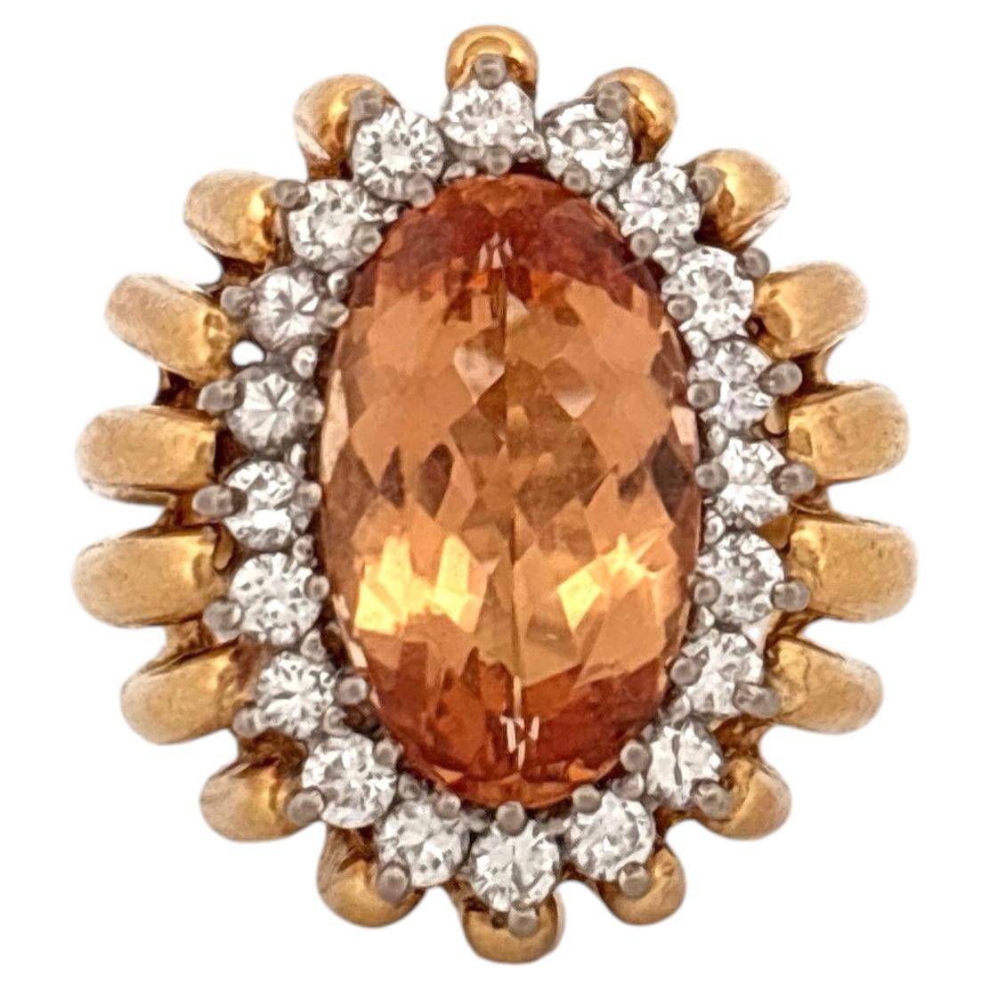 GIA 18K Yellow Gold & Platinum Imperial Topaz and Diamond Ring