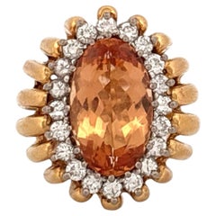 GIA 18K Yellow Gold & Platinum Imperial Topaz and Diamond Ring