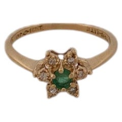 14K Yellow Gold Emerald and Diamond Flower Cluster Ring