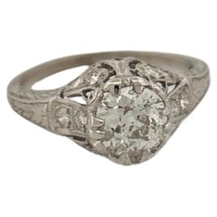 Vintage-Verlobungsring aus Platin, H-I, SI2, mit Filigran-Diamanten