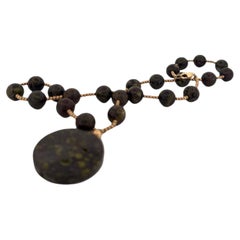 14K Yellow Gold Jasper Round Beaded Pendant Necklace