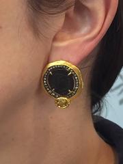 18 Karat Yellow Gold Roman Coin Yellow Sapphire and Diamond Earrings