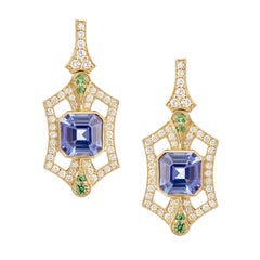 Boucles d'oreilles en or jaune 18 carats Tanzanite Tsavorite Diamant 4.04 carats