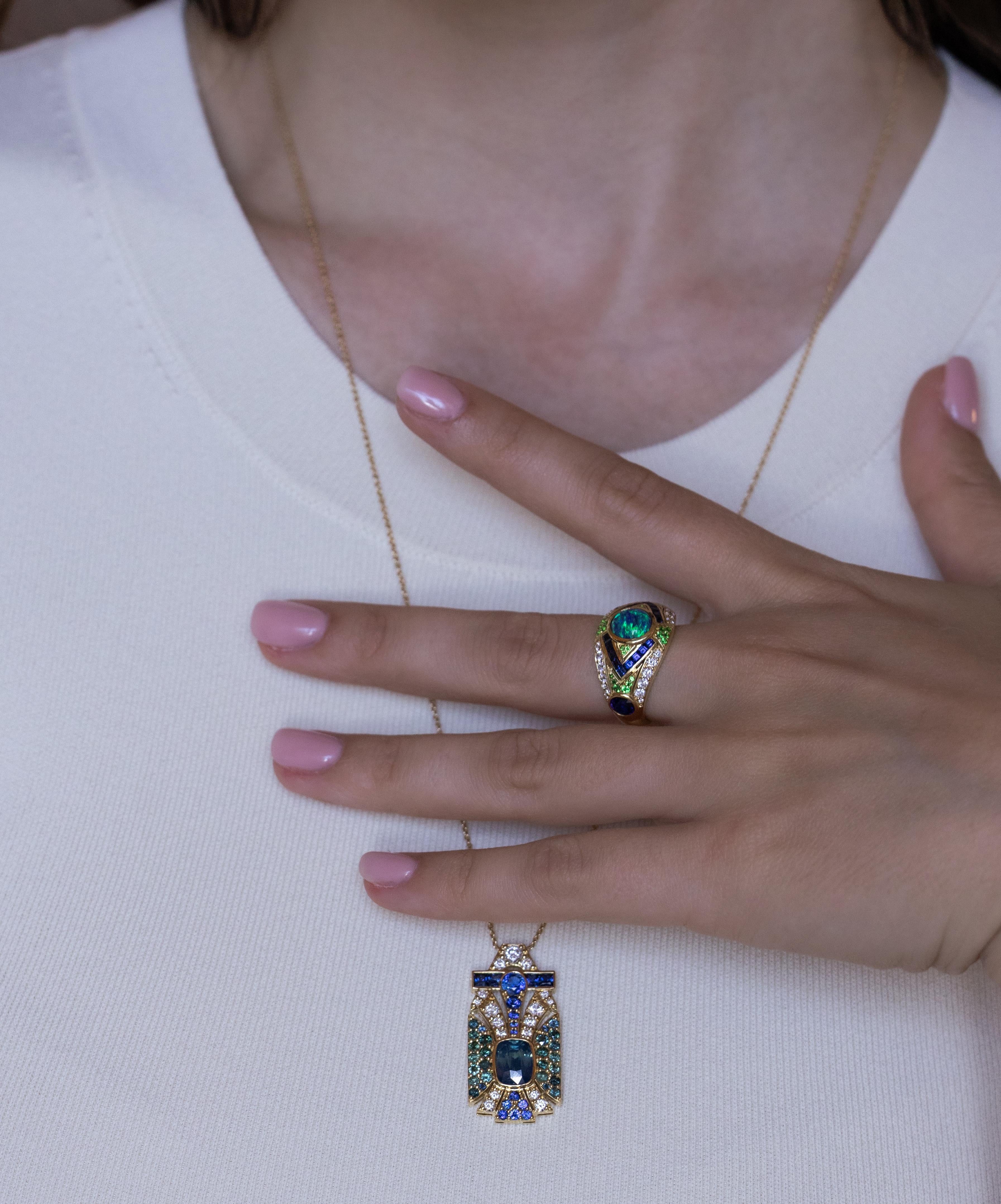 Collana in oro giallo 18K con zaffiro bicolore da 3,11 carati e diamante in vendita 1