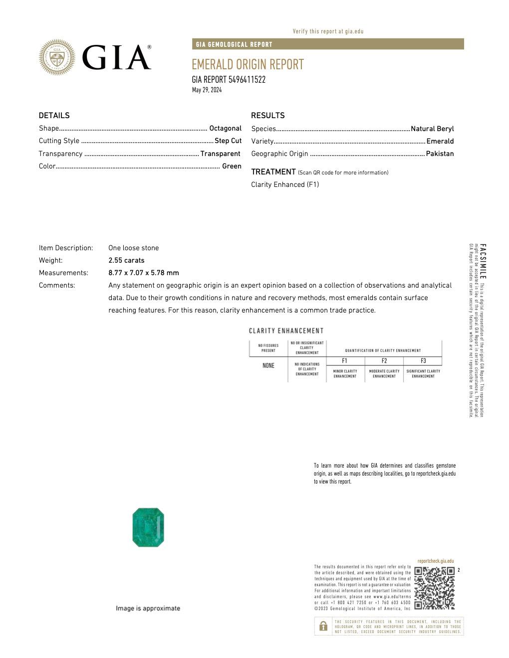 2,55 Karat GIA-zertifizierter grüner Swat-Smaragd - Natürlicher Smaragd - loser Edelstein (Achteckschliff) im Angebot