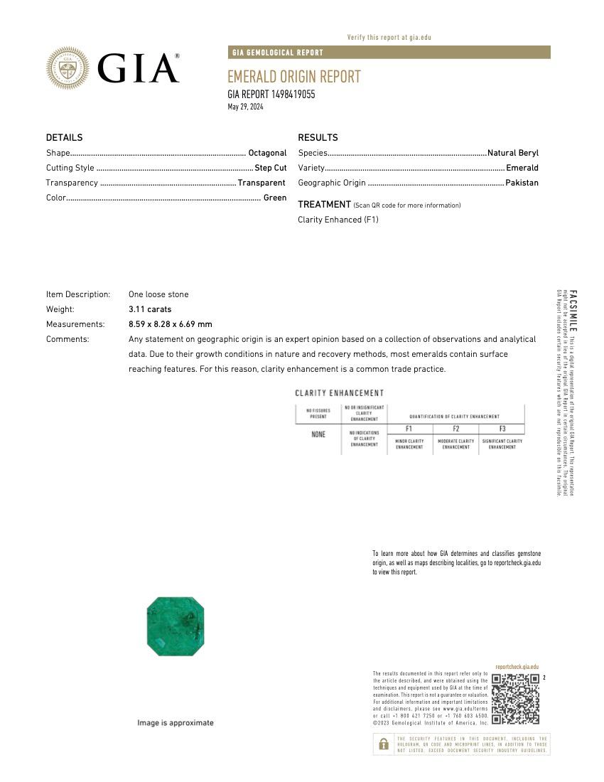 3,11 Karat GIA-zertifizierter grüner Swat-Smaragd - Natürlicher Smaragd - loser Edelstein (Achteckschliff) im Angebot
