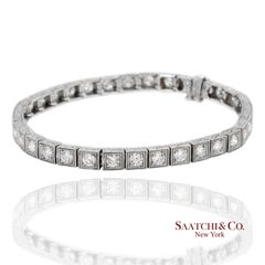 Vintage 18K 750 White Gold Natural Diamond Engraved & Milgrain Tennis Bracelet