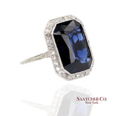 Vintage 18K White Gold Sapphire and Natural Diamond Milgrain Ring