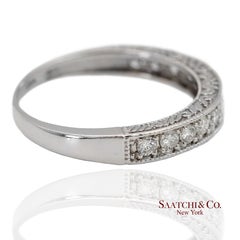 14K 585 Solid White Gold Engraved Milgrain Natural Diamond Band Ring