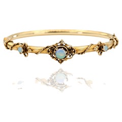 Vintage 14K 585 Solid Yellow Gold Natural Opal Bangale Bracelet