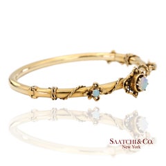 Vintage 14K 585 Solid Yellow Gold Natural Opal Bangale Bracelet