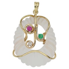 14K 585 Yellow Gold Natural Stones Pendant Necklace
