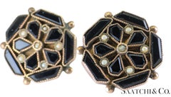 Pendientes de oro amarillo de 14K (585) con ónix dorado y perlas, 5,1 gramos