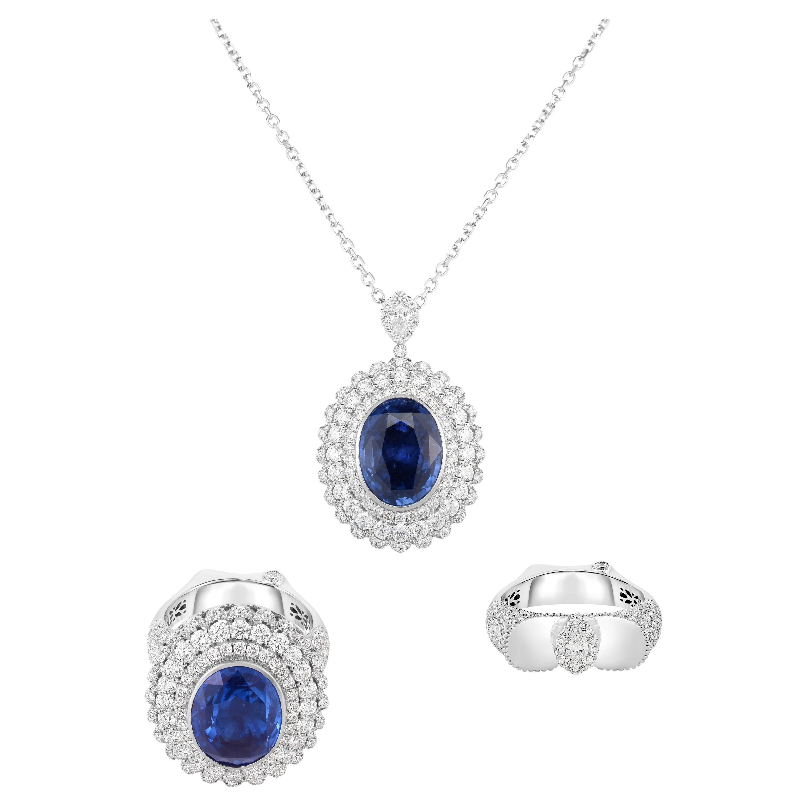 Anello convertibile in oro bianco 18k 750 con zaffiro naturale e diamante naturale