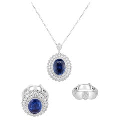 18k 750 White Gold Convertible Ring in Natural Sapphire and Natural Diamond
