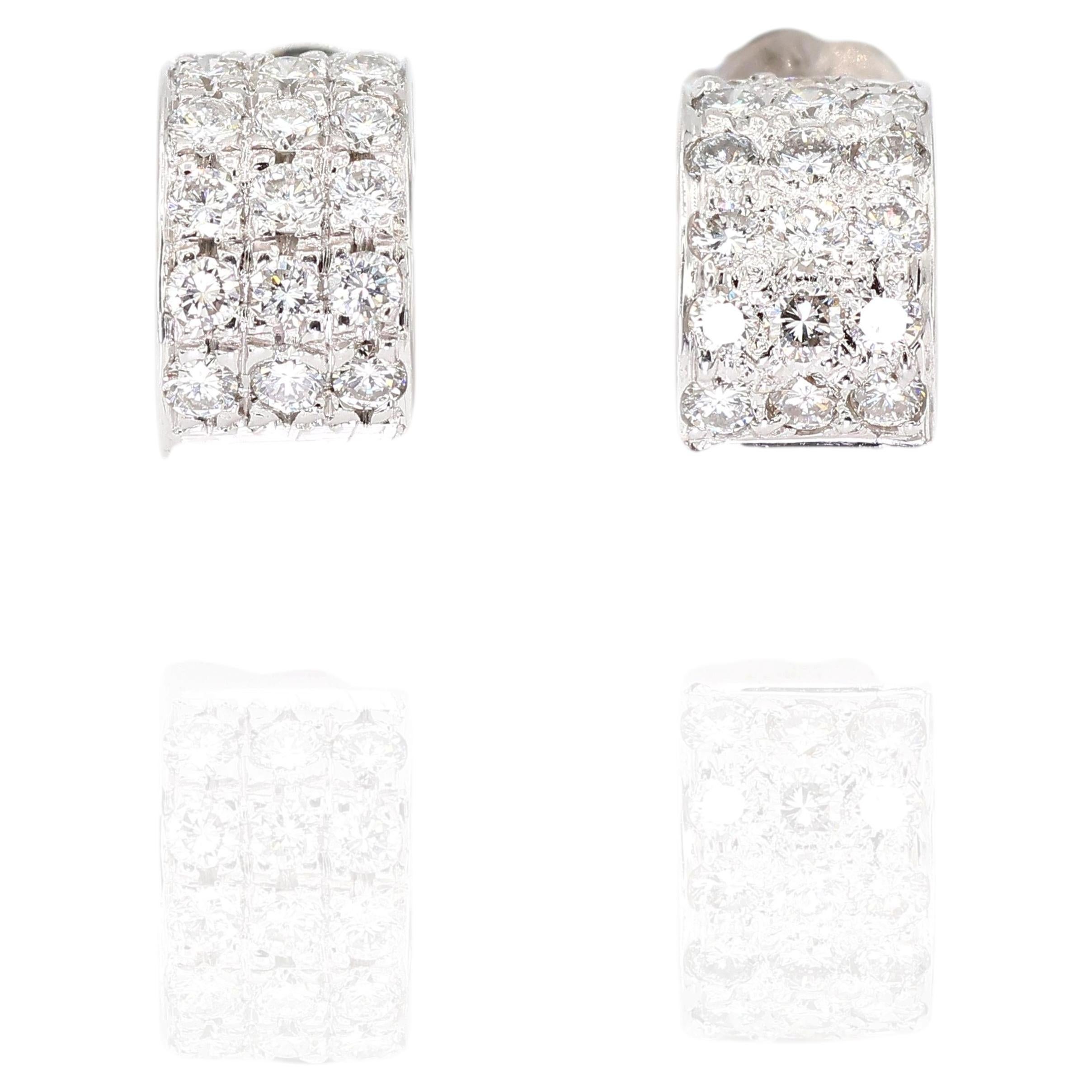 18k 750 White Gold Natural Diamond Wide Hoop Earrings