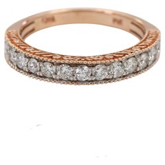 14K 585 Rose Gold Natural Diamond Milgrain Engraved Band Ring